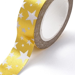 Gold Foil Masking Tapes, DIY Scrapbook Decorative Paper Tapes, Adhesive Tapes, for Craft and Gifts, Star, Gold, 15mm, 10m/roll