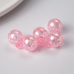 Pink Cracked Acrylic Pendants, Round, Pink, 20x16mm, Hole: 2.7mm