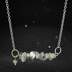 Лабрадорита Ожерелья с подвесками из натурального богемного лабрадорита, украшения из нержавеющей стали для женщин, цвет нержавеющей стали, 17.72 дюйм (45 см)