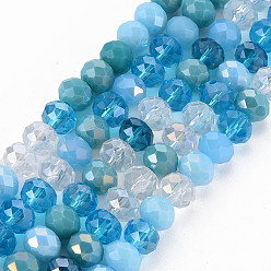 Light Sky Blue Electroplate Glass Beads Strands, AB Color Plated, Faceted, Rondelle, Light Sky Blue, 7.5~8x6mm, Hole: 1.5mm, about 69~72pcs/strand, 16.54 inch~17.24 inch(42cm~43.8cm)