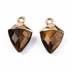 Tiger Eye Natural Tiger Eye Pendants, with Light Gold Plated Iron Findings, Faceted, Kite Charm, 18.5x11.5~12x6mm, Hole: 1.6mm