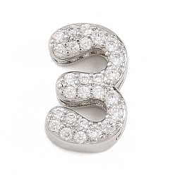 Number Латунные микро проложить кубического циркония подвески, числовые прелести, долгоиграющий, стойки покрытие, без свинца и без кадмия, платина, 3, 14x8x5 мм, отверстие : 10.5x2 мм