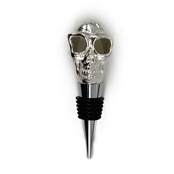Platinum Zinc Alloy Wine Bottle Stoppers, with Silicone, for Winebottle, Skull Head, Platinum, 107x42x35mm