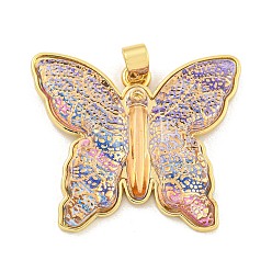 Лиловый Прозрачные смоляные подвески, латунные подвески-бабочки, реальный 18 k позолоченный, без кадмия и без свинца, сирень, 26x29.5x5.5 мм, отверстие : 3x4 мм