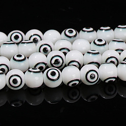 Black Handmade Evil Eye Lampwork Beads Strands, Round, Black, 8mm, about 47pcs/strand