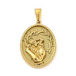 Золотой Ионное покрытие (ip) 304 подвески из нержавеющей стали, овал с подвеской в виде руки, золотые, 35.5x26x4 мм, отверстие : 9.5x5 мм