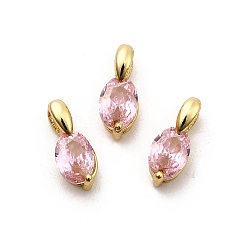 Pink Подвески из латуни с микропаве из кубических цирконий в форме конского глаза, стойки покрытие, долговечный, без кадмия и без свинца, золотые, розовые, 12x5x5.5 мм, отверстие : 2.5x2.5 мм