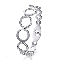 Нержавеющая Сталь Цвет 304 браслеты из нержавеющей стали, с полимерной глиной горный хрусталь, круглые кольца, цвет нержавеющей стали, 2-1/4 дюйм x 2 дюйм (5.65x5.1 см)