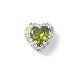 Светло-зеленый Коричневый Латунные бусины, сердце, с микропаве из кубического циркония и кристаллического циркония, без кадмия и без свинца, авг., платина, оливковый, 9x10x7 мм, отверстие : 2/3x2 мм