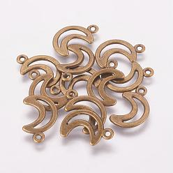 Antique Bronze Tibetan Style Alloy Pendants, Moon, Antique Bronze, Lead Free & Cadmium Free, 17x11x1mm, Hole: 1.5mm