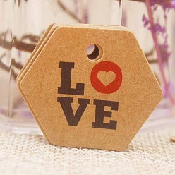 Sandy Brown 100Pcs Valentine's Day Hexagon Gift Tags, Heart Print Tags, Sandy Brown, 3x3.5cm