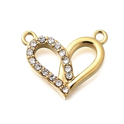 Кристалл 304 подвески из нержавеющей стали, со стразами, ионное покрытие (ip), сердце, реальный 14 k позолоченный, кристалл, 13x15x3 мм, отверстие : 1 мм