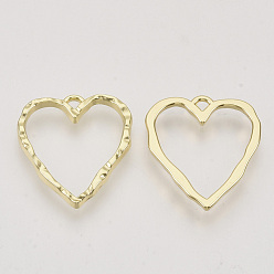 Light Gold Rack Plating Alloy Open Back Bezel Pendants, For DIY UV Resin, Epoxy Resin, Pressed Flower Jewelry, Heart, Light Gold, 23x20~21x2mm, Hole: 1.6mm