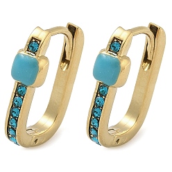 Темно-Голубой Ионное покрытие (ip) 304 серьги-кольца из нержавеющей стали, с микропаве из кубического циркония и эмалью для женщин, реальный 14 k позолоченный, глубокое синее небо, 5/8x1/8 дюйм (1.6x0.4 см)