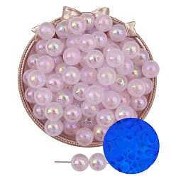 Prune Perles acryliques lumineuses, ronde, brillent dans le noir, prune, 12mm, Trou: 2mm, 5 pcs /sachet 