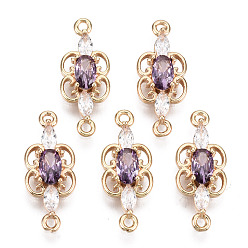Violet Brass Micro Pave Cubic Zirconia Links Connectors, with Glass, Long-Lasting Plated, Light Gold, Butterfly, Violet, 17.5x7x3mm, Hole: 1.2mm