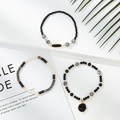 Черный Минималистичный женский браслет из жемчужной смолы со стеклянными бусинами в трех цветах, чёрные, показать на картинке