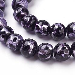 Lilac Handmade Silver Foil Lampwork Beads Strands, Polka Dot Pattern, Round, Lilac, 10mm, Hole: 2mm, 39pcs/strand, 14.37 inch