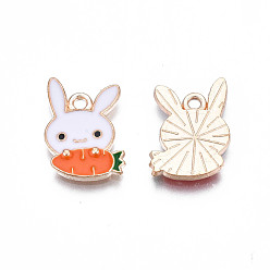 Coral Alloy Enamel Charms, Cadmium Free & Lead Free, Rabbit with Radish, Coral, 15x11x1.5mm, Hole: 1.5mm