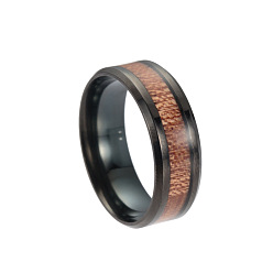 Черный Цвет Металла Широкополосные кольца из титановой стали, с акацией, Размер 9, металлический черный , 19 мм