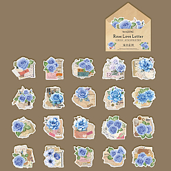 Dodger Blue 20Pcs Flower Paper Stickers, Floral Decorative Decals for Teens, Boys Girls Perfect for DIY Scrapbooking, Dodger Blue, 55x65mm