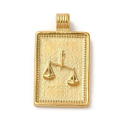 Libra 304 Stainless Steel Pendants, Rectangle with Constellations, Real 14K Gold Plated, Libra, 25x14x2mm, Hole: 2mm