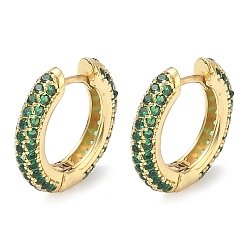Зеленый Латунные микро проложить серьги обруча кубического циркония, без кадмия и без свинца, долговечный, стойки покрытие, реальный 18 k позолоченный, зелёные, 16.5x17x3.5 мм