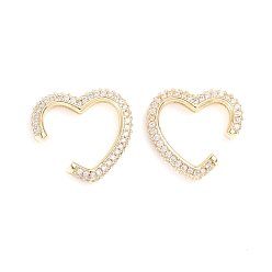 Golden Brass Micro Pave Clear Cubic Zirconia Cuff Earrings, Long-Lasting Plated, Heart, Golden, 18.5x21x3.8mm
