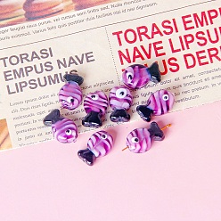 Purple Handmade Lampwork Beads, Fish, Purple, 13x20mm