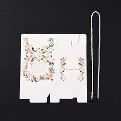 Flower Rectangle Paper Gift Boxes with Handle Rope, Clear Heart Window Box for Gift Wrapping, Floral Pattern, 9x11.5x11.5cm