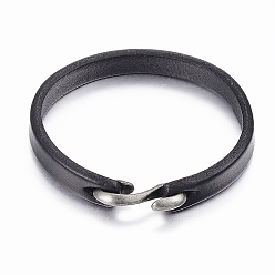 Black Cowhide Leather Bracelets, with Alloy S-Hook Clasps, Antique Silver, Black, 7-7/8 inch(200mm), 10mm