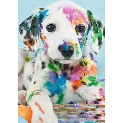 Mixed Color DIY Rectangle Dog Theme Diamond Painting Kits, Including Canvas, Resin Rhinestones, Diamond Sticky Pen, Tray Plate and Glue Clay, Naughty Puppy, Mixed Color, 400x300mm