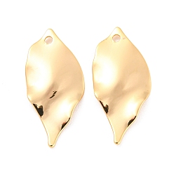 Real 18K Gold Plated Rack Plating Brass Pendants, Leaf Charm, Real 18K Gold Plated, 20x9x1mm, Hole: 1.2mm
