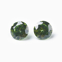 Olive Drab Cubic Zirconia Pointed Back Cabochons, Diamond, Faceted, Olive Drab, 5x3mm