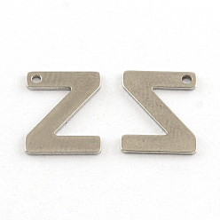 Letter Z 201 Stainless Steel Letter Charms, Letter.Z, 11x5.5~12x0.5mm, Hole: 1mm