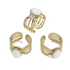 Белый Нефрит Овальные кольца на палец из натурального белого нефрита, ионное покрытие (ip) 304 манжеты из нержавеющей стали для женщин, регулируемый, 6 шт / комплект