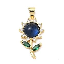 Прусский Синий Латунные микро проложить кубического циркония подвески, , со стеклом, долговечный, стойки покрытие, без свинца и без кадмия, реальный 18 k позолоченный, берлинская лазурь, 23x13x5 мм, отверстие : 5x3 мм