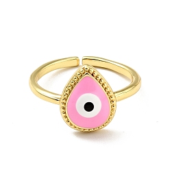 Ярко-Розовый Эмалевая капля с дурным глазом открытое кольцо-манжета, позолоченные латунные украшения для женщин, без кадмия и без свинца, ярко-розовый, размер США 7 (17.3 мм)