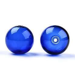 Bleu Foncé Perles de globe en verre borosilicaté soufflé transparent, ronde, pour diy souhait bouteille pendentif perles de verre, bleu foncé, 18x17mm, Trou: 2mm