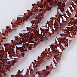 Red Electroplate Glass Beads Strands, Pearl Luster Plated, Faceted, Triangle, Red, 3x4x3mm, Hole: 1mm, about 149pcs/strand, 13.3 inch(34cm)