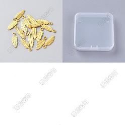 Oro 300 piezas colgantes de aleación de zinc de estilo tibetano, encantos de plumas, dorado, 15x4.5x1.5 mm, agujero: 1 mm