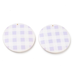 Lilac Schima Wood Double-faced Printed Pendants, Flat Round with Tartan Pattern Charms, Lilac, 39.5~40x5~5.5mm, Hole: 1.6mm