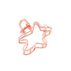 Rose gold Geometric Hair Clip with Hollow Out Irregular Five-pointed Star and Pearl - Elegant, Chic
