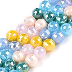 Разноцветный Гальванические стеклянные бусины, граненые, круглые, красочный, 8 мм, отверстие : 1.4 мм, около 50~51 шт / нитка, 14.33''~14.69'' (36.4~37.3 см)