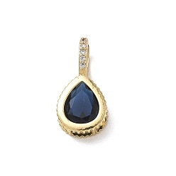 Azul Oscuro Latón pavimenta colgantes de circonio cúbico, encantos de lágrima, larga duración plateado, chapado en rack, sin plomo y el cadmio, real 18 k chapado en oro, azul oscuro, 21x10x7.8 mm, agujero: 5x7 mm