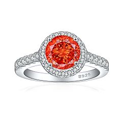 Red 925 Sterling Silver Micro Pave Cubic Zirconia Plain Band Rings, Real Platinum Plated, Flat Round, Red, US Size 7(17.3mm)