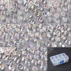 Clear AB PANDAHALL ELITE 80Pcs 8 Style Transparent Acrylic European Beads, AB Color Plated, Large Hole Beads, Rondelle & Bicone & Rhombus & Flat Round & Cube & Polygon, Clear AB, 10pcs/style