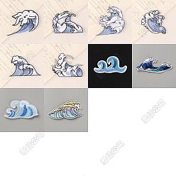 Васильковый 20шт. 10 стили: нашивки в форме морской волны, вышитые на компьютере, пришивные/приклеиваемые утюгом/швом, аксессуары для костюма, васильковый, 26~70x52~98x1.5~2 мм, 2 шт / стиль