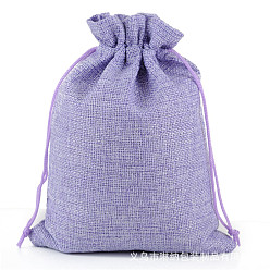 Medium Purple Linenette Drawstring Bags, Rectangle, Medium Purple, 14x10cm
