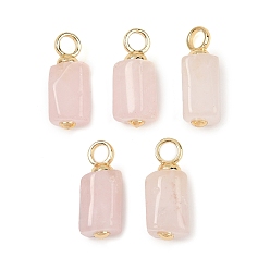 Розовый Кварц Прямоугольные подвески из натурального розового кварца, с латунной фурнитурой , реальный 18 k позолоченный, без кадмия и без свинца, стойки покрытие, долговечный, 18~20x7~8x7~8 мм, отверстие : 3 мм